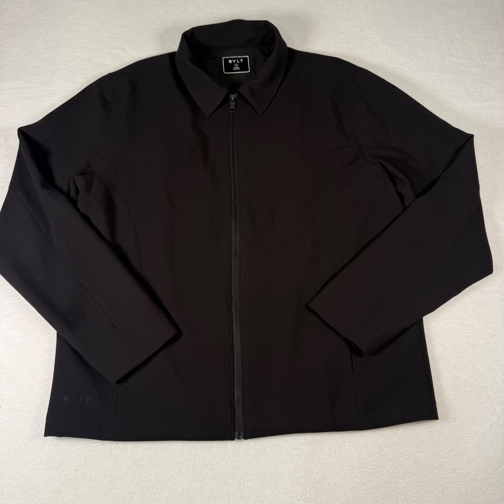 BYLT Harrington Jacket Mens Large Black Polyester Blend Quiet Luxury Zip Up Coat